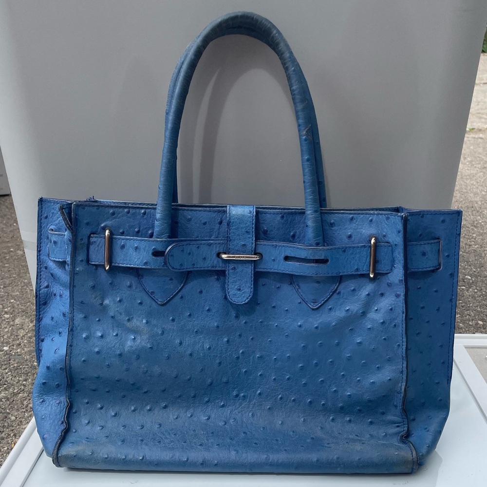 Furla Blue Textured Leather Handbag Satchel Italian Leather Purse Shoulder Bag